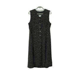 Vtg Two Twenty Collection Black Polka Sleeveless Button Front Midi Dress M Pet